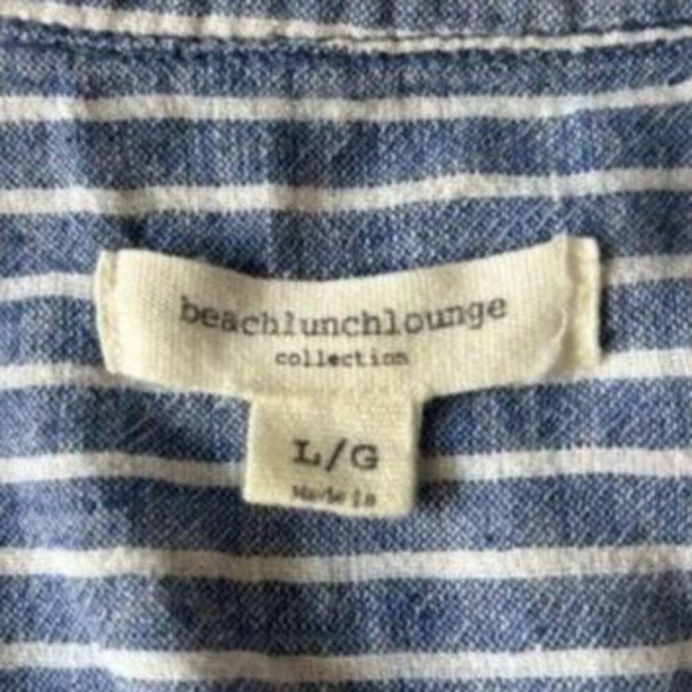 Beachlunchlounge Soft Blue & White Striped Linen Top (Size L) - Picture 2 of 3